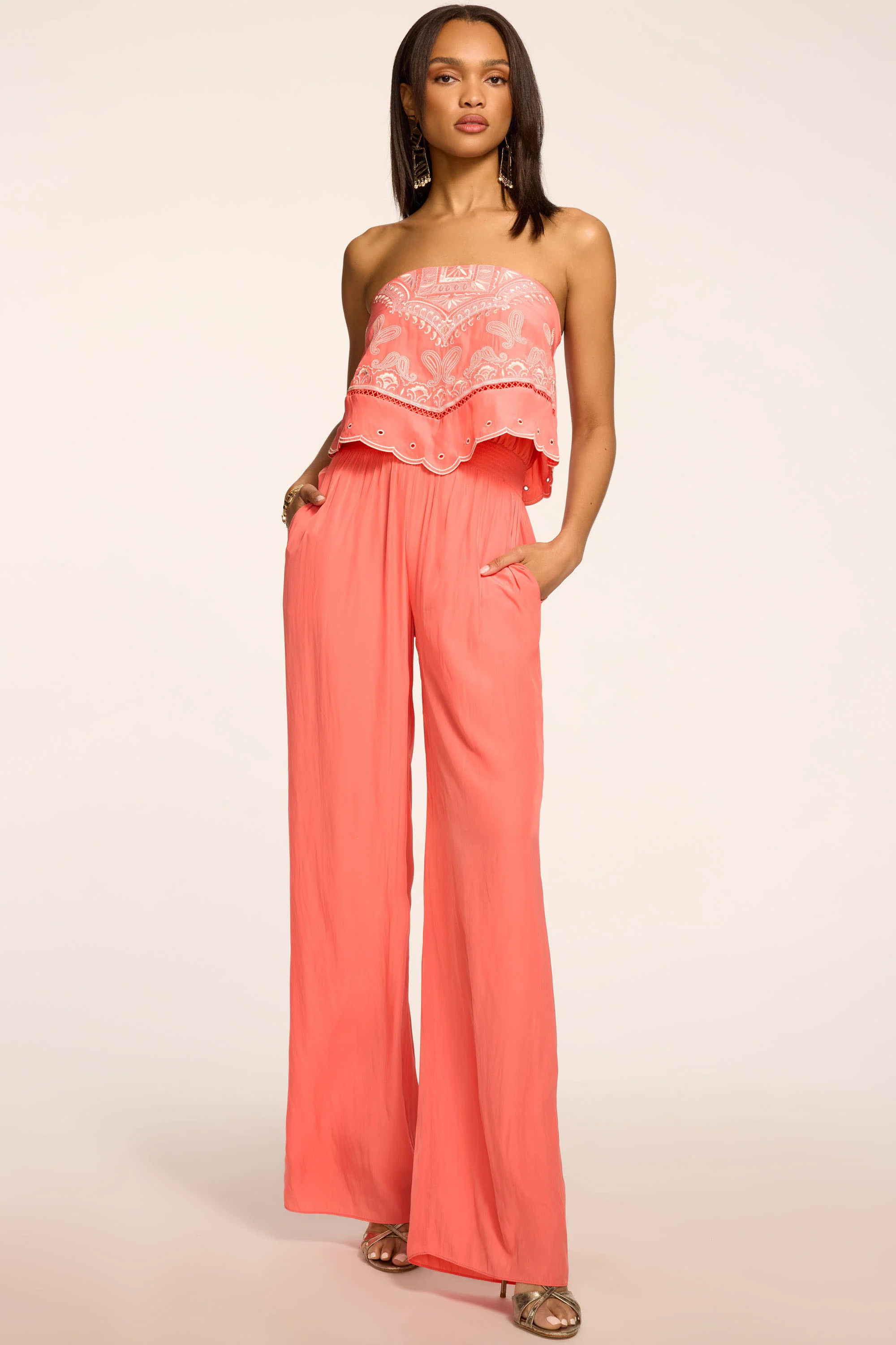 Aspen Embroidered Strapless Jumpsuit