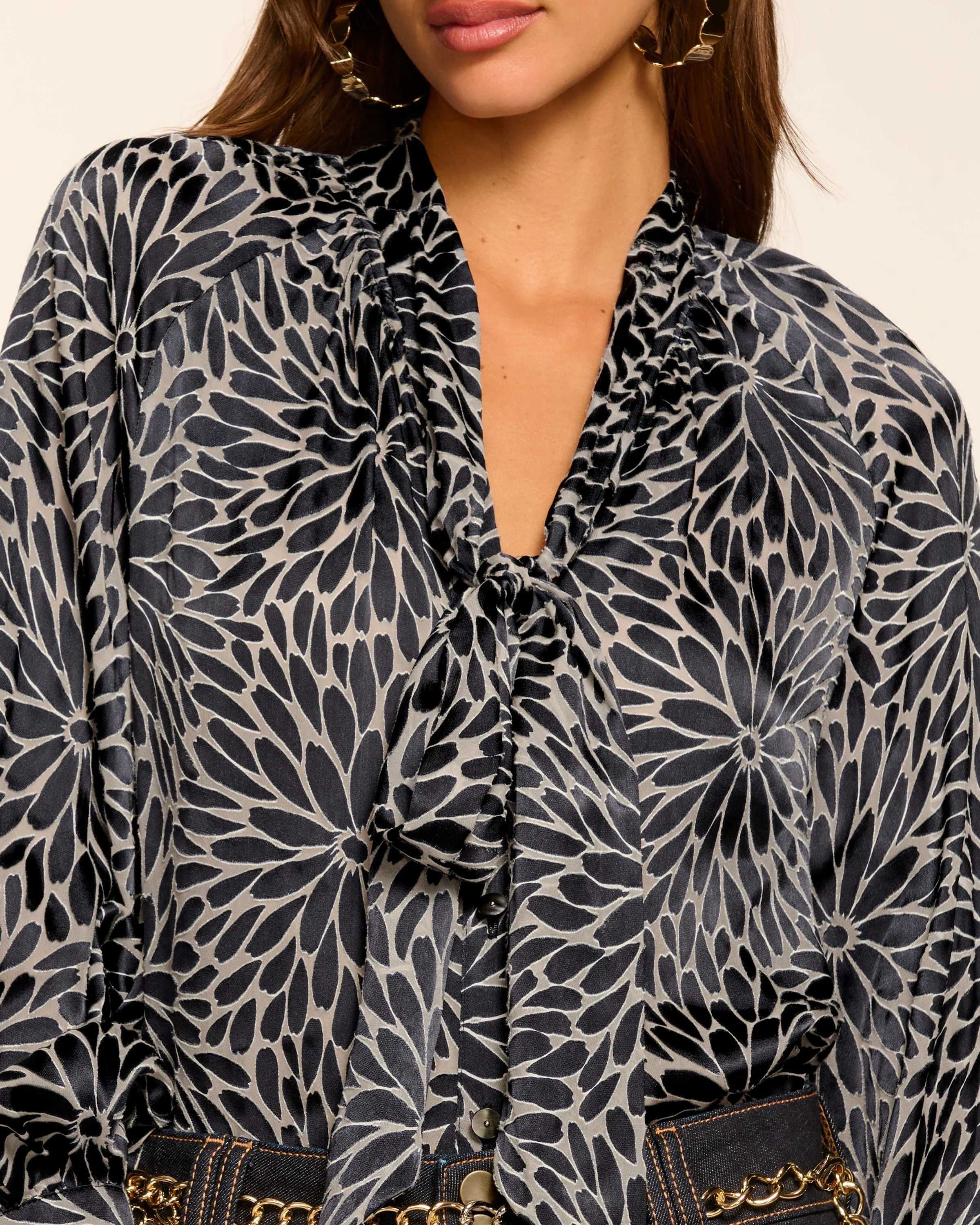 Aura Burnout V-Neck Long Sleeve Blouse - Image 2