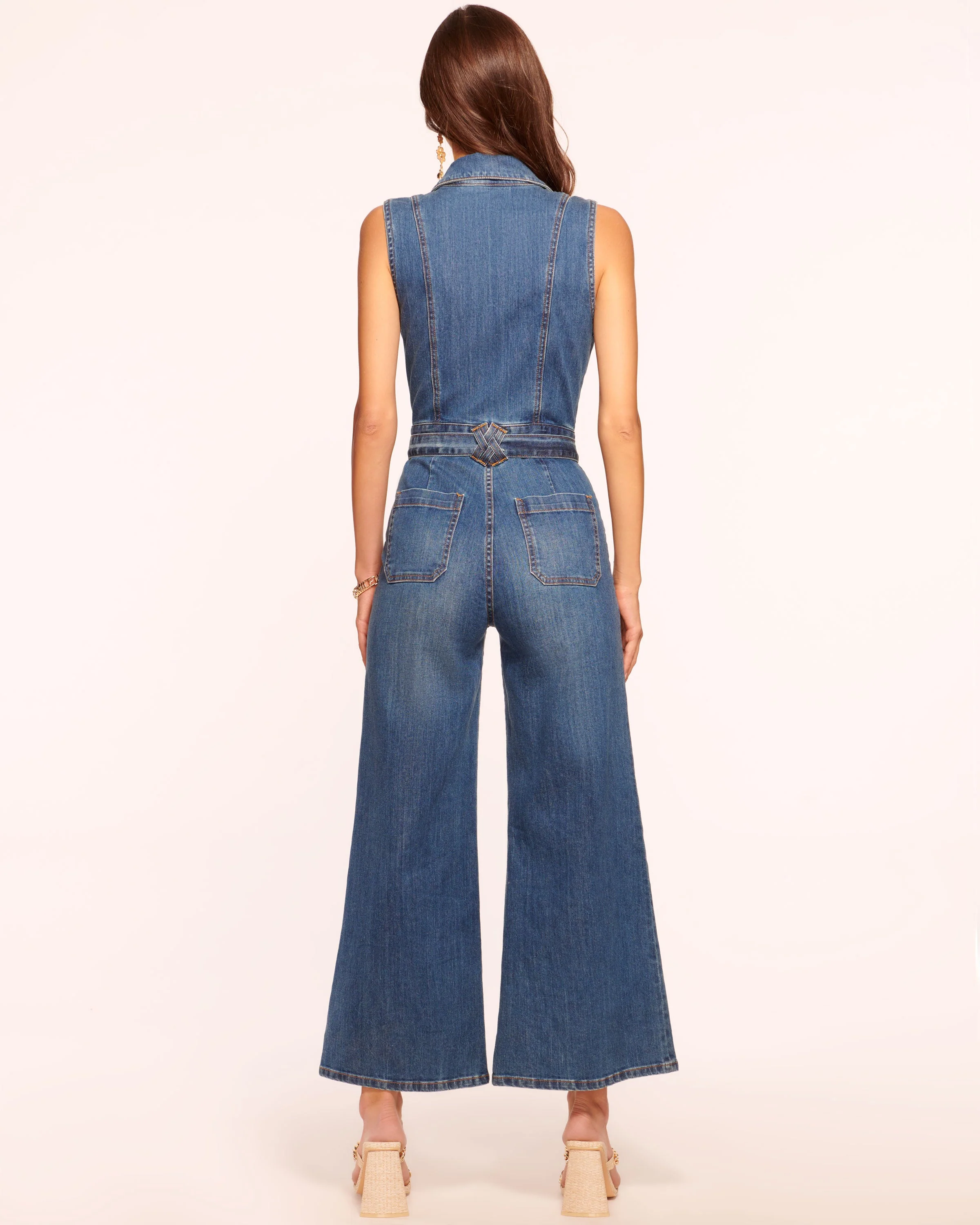 Bell Cropped Denim Jumpsuit - Image 4