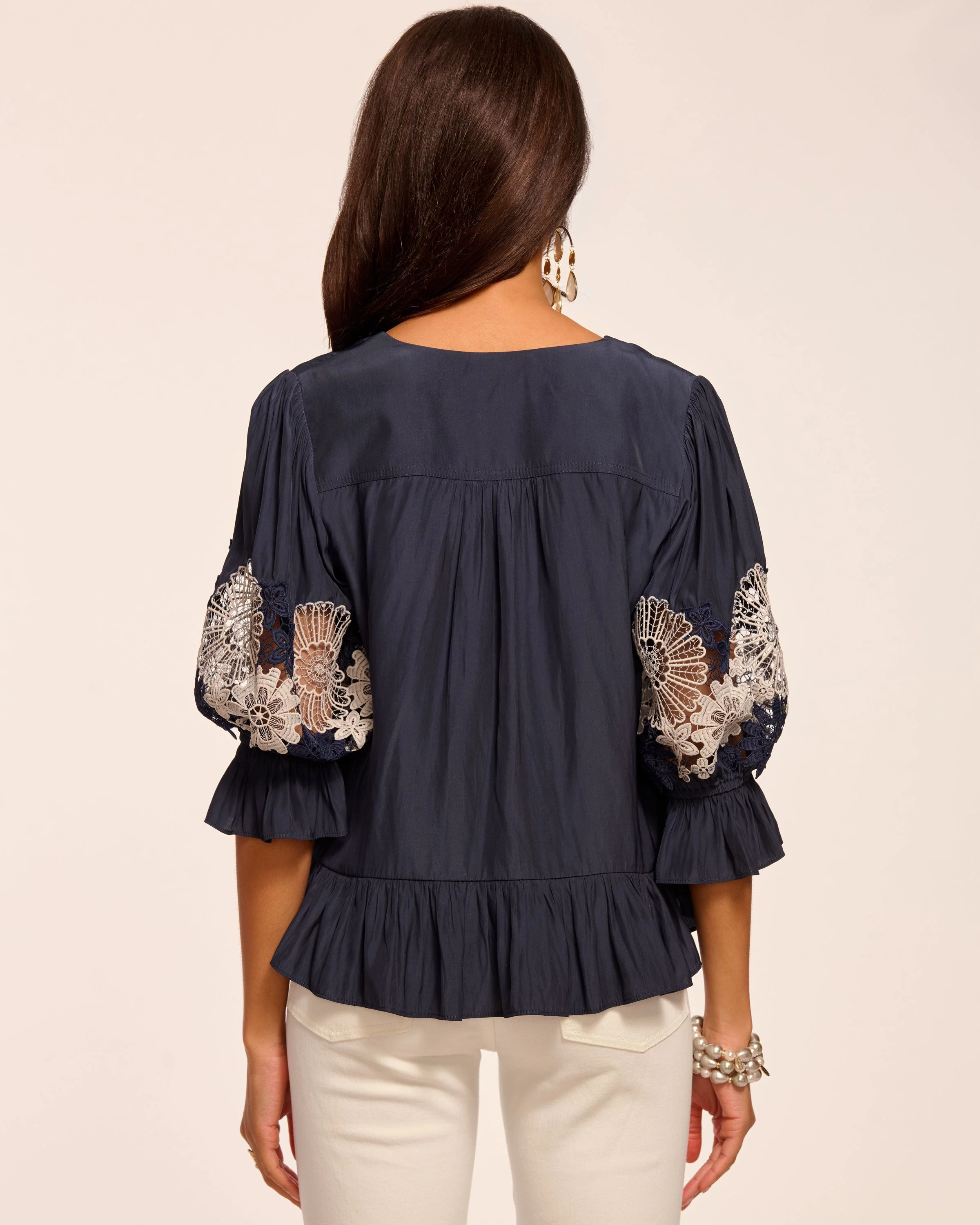 Berry Embroidered Short Sleeve Blouse | NAVY - Image 3