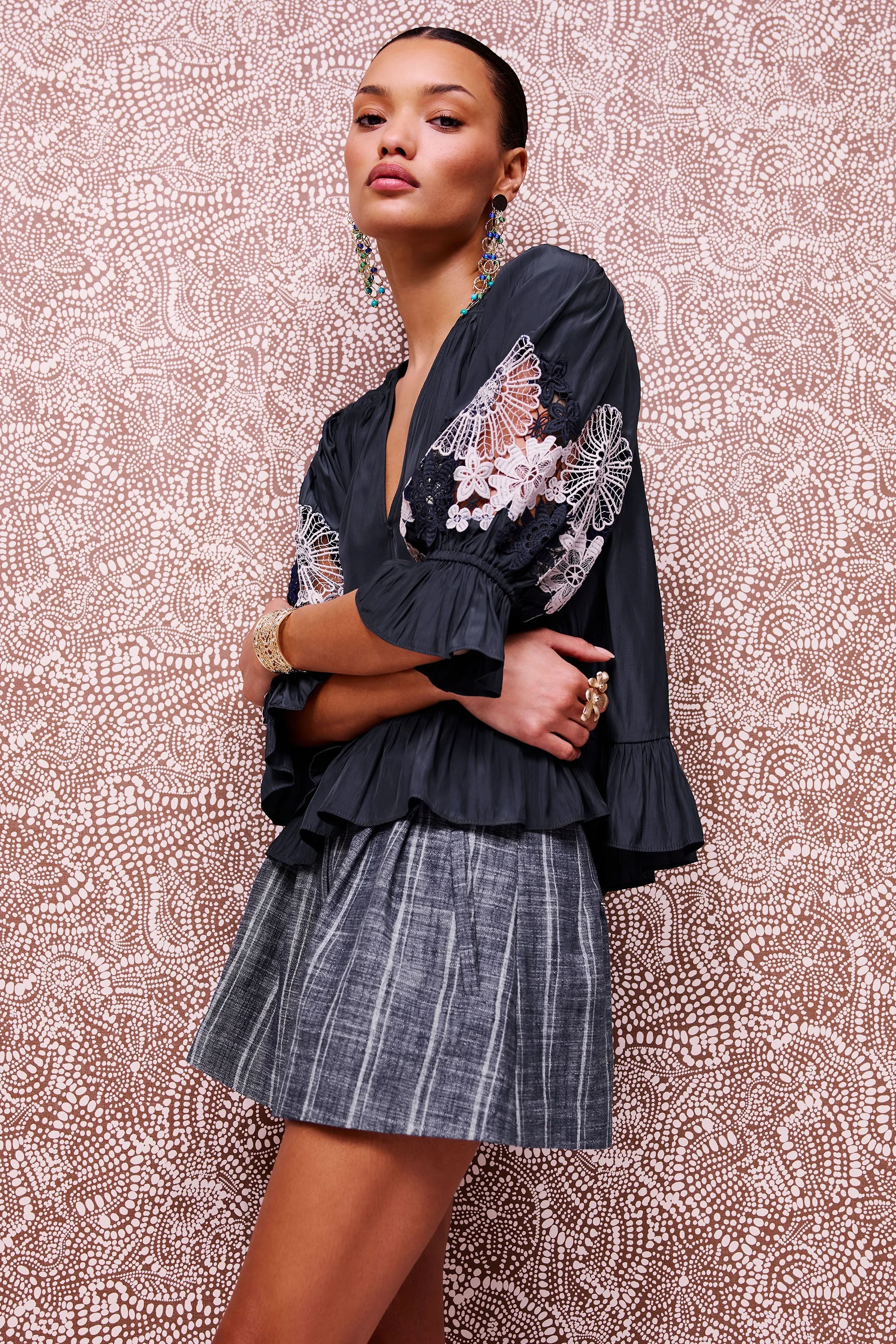 Berry Embroidered Short Sleeve Blouse | NAVY - Image 4