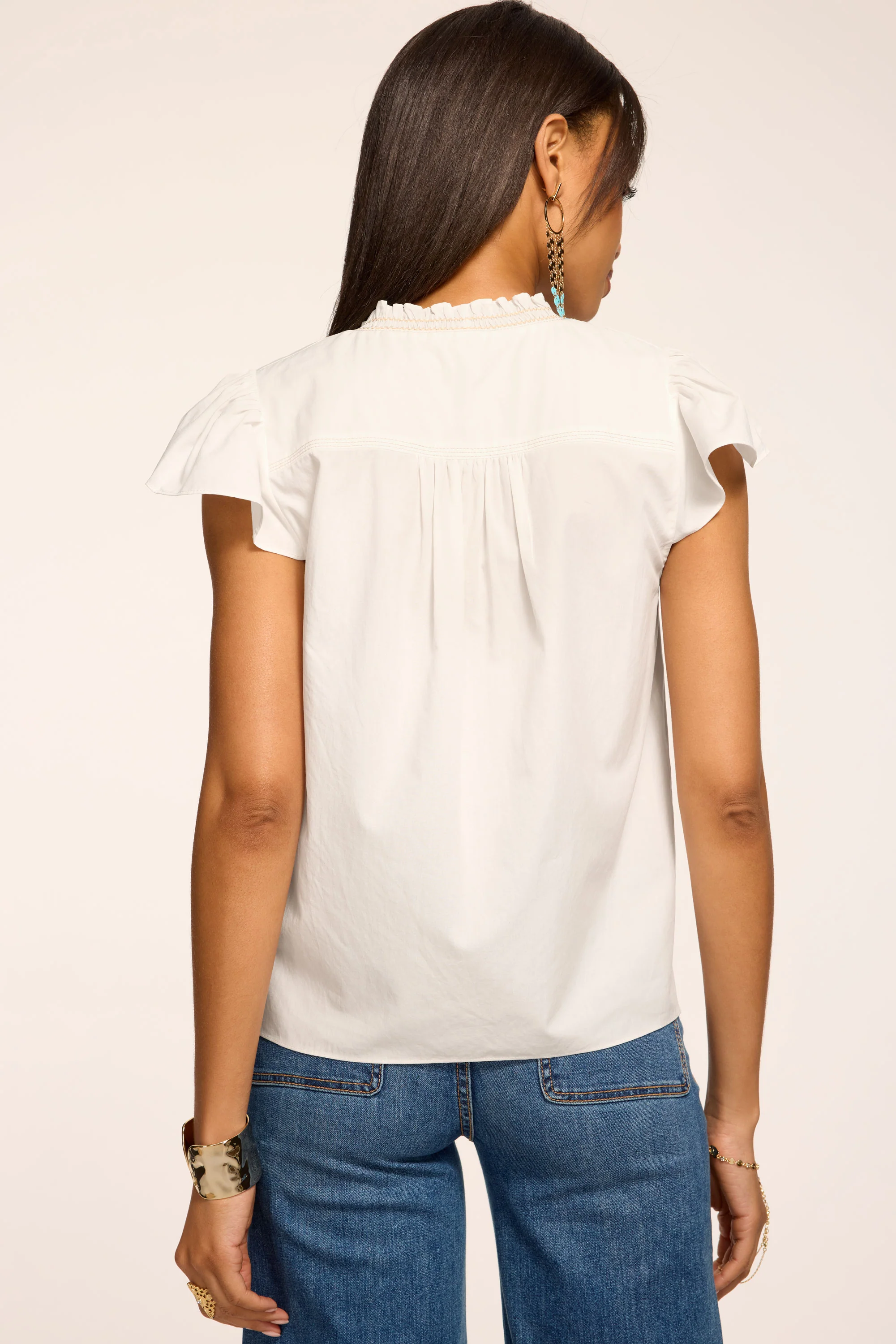 Blake Cotton Poplin Flutter Sleeve Blouse - Image 3