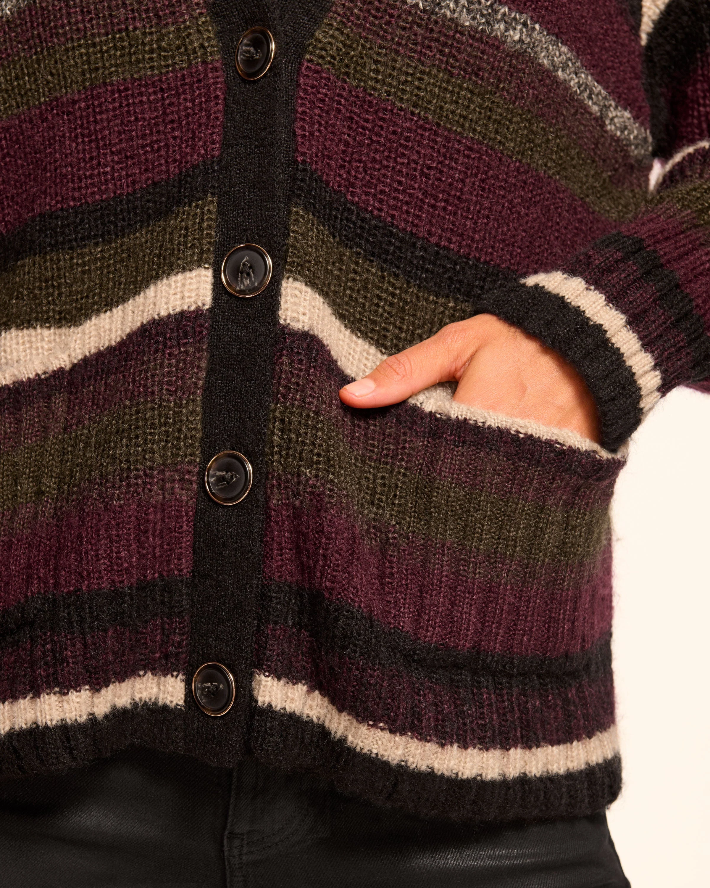 Caroline Striped Cardigan Sweater | OLIVE STRIPE - Image 3