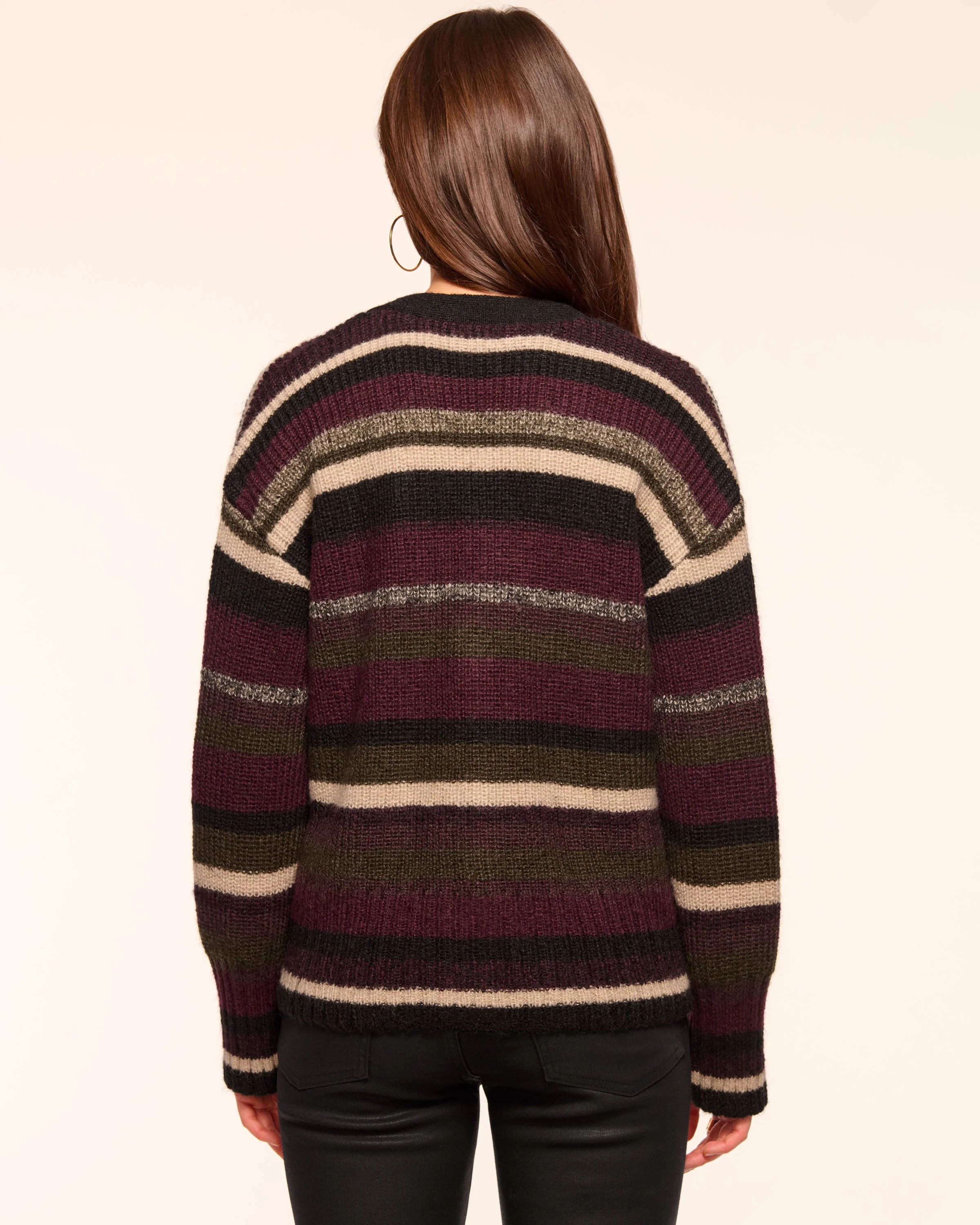 Caroline Striped Cardigan Sweater | OLIVE STRIPE - Image 4