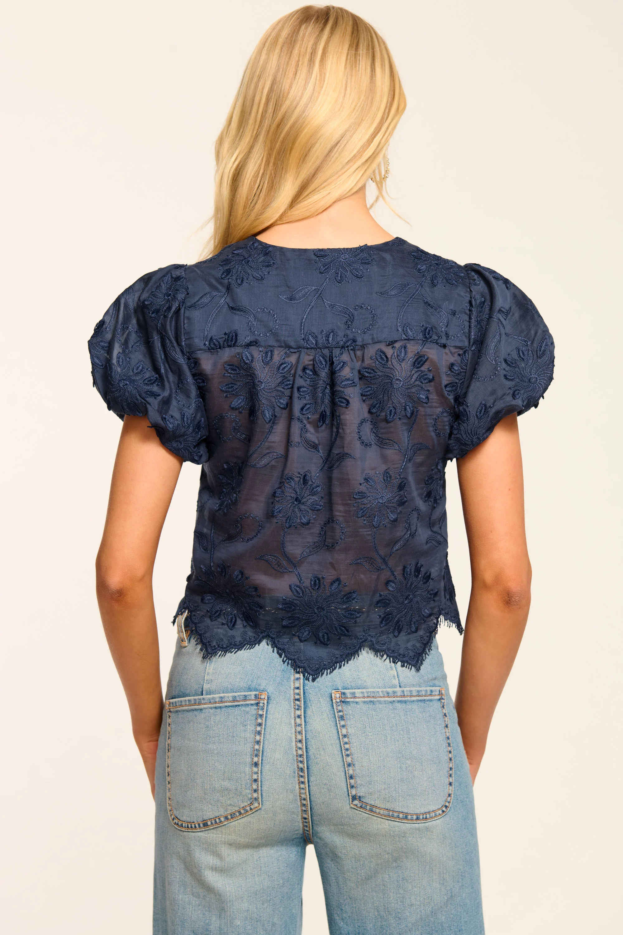 Chrissie Embroidered Organza Short Sleeve Top - Image 3
