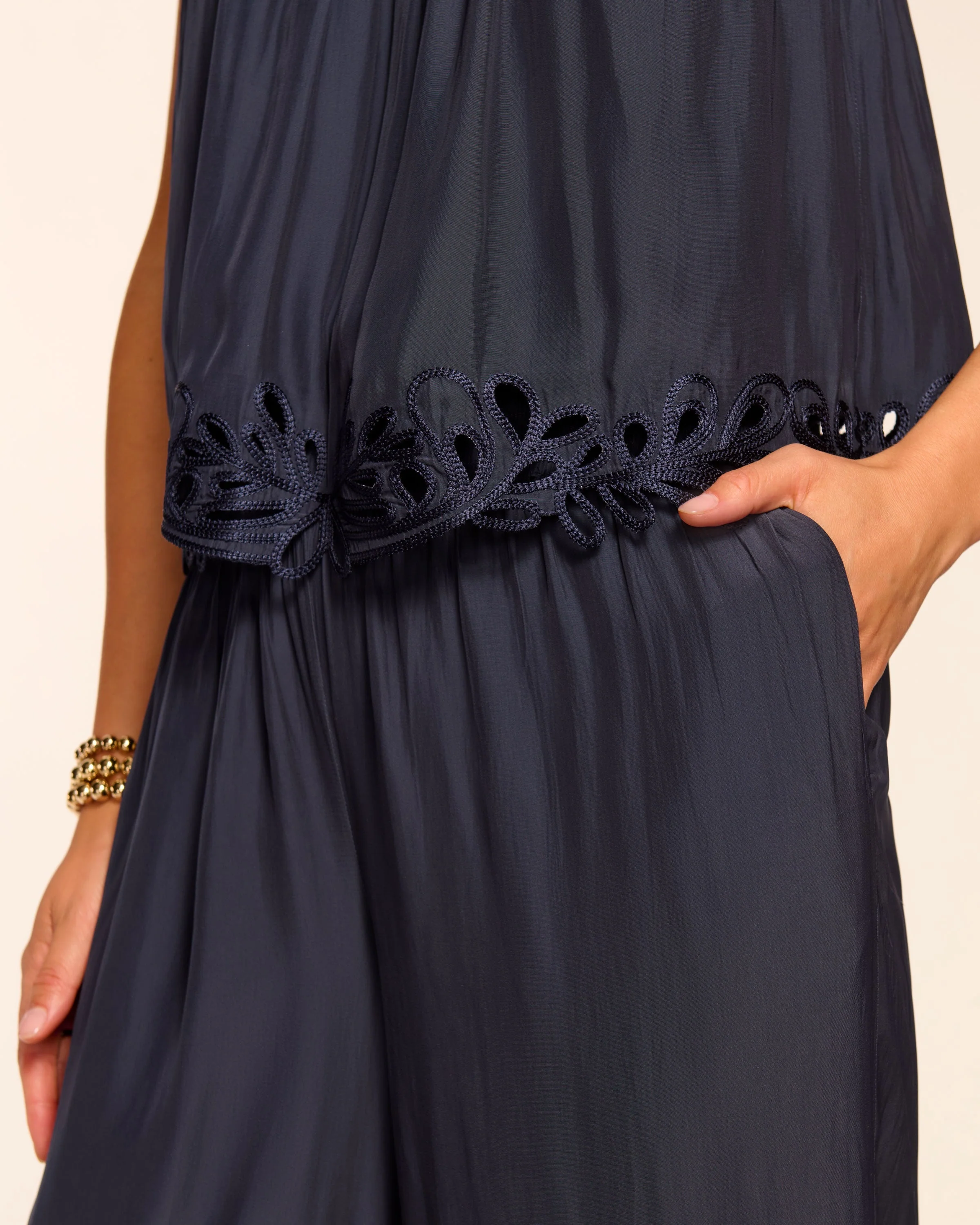Christiana Smocked Embellished Strapless Jumpsuit - Image 3