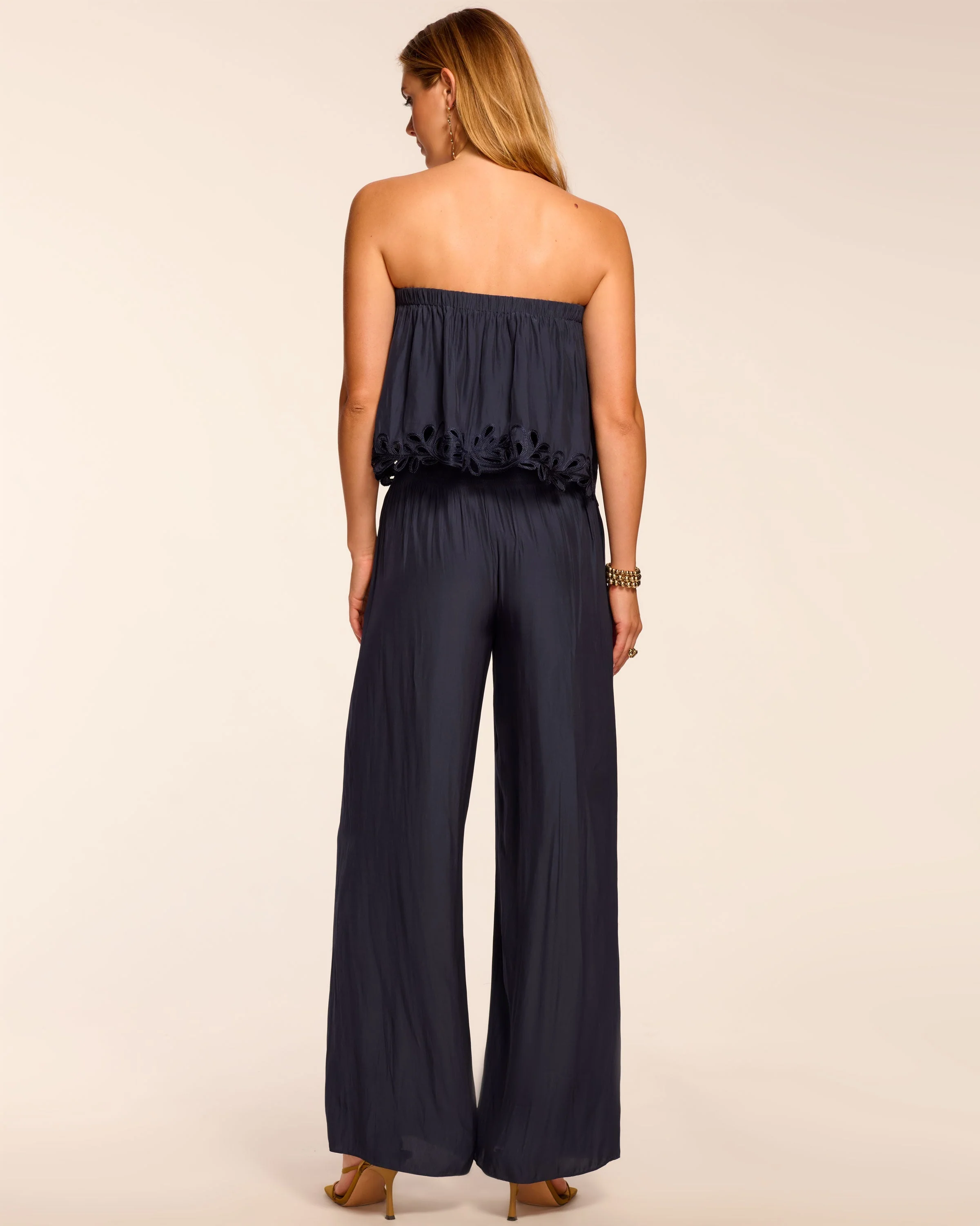 Christiana Smocked Embellished Strapless Jumpsuit - Image 4