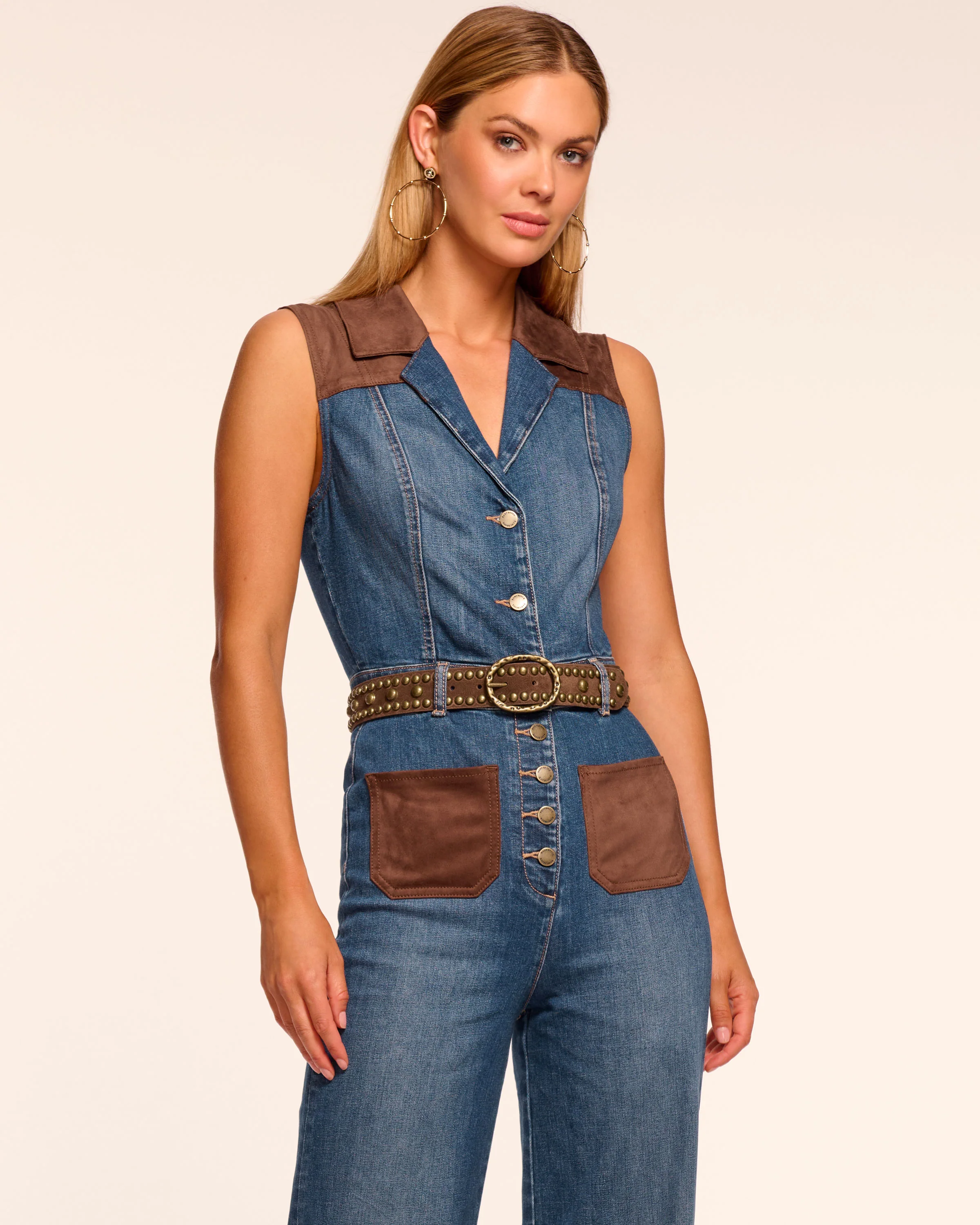 Claudette Fauxe Suede Trim Denim Jumpsuit - Image 2