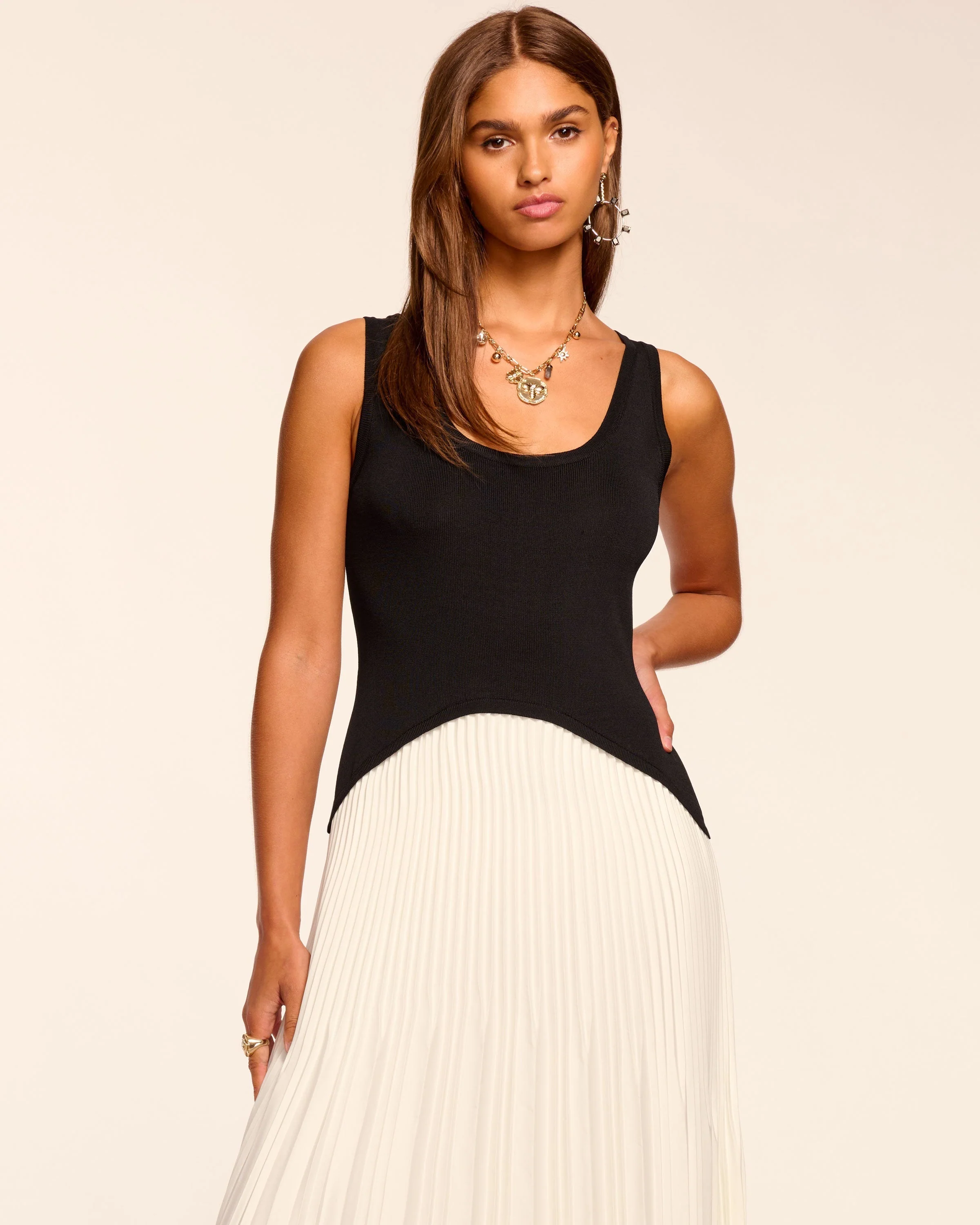 Davinia Knit Combo Pleated Maxi Dress | IVORY - Image 2