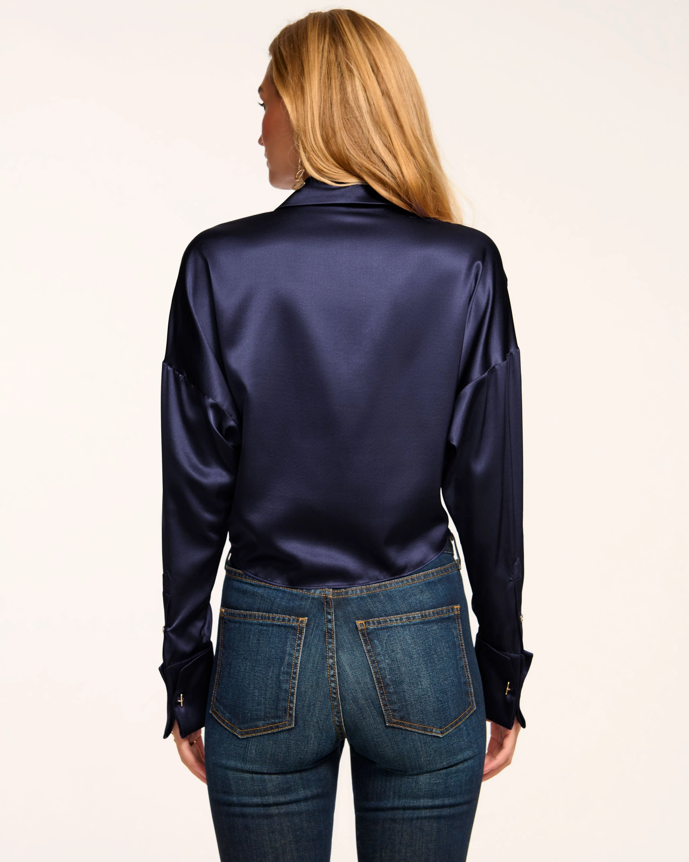 Farrah Silk Tie-Front Blouse | NAVY - Image 3