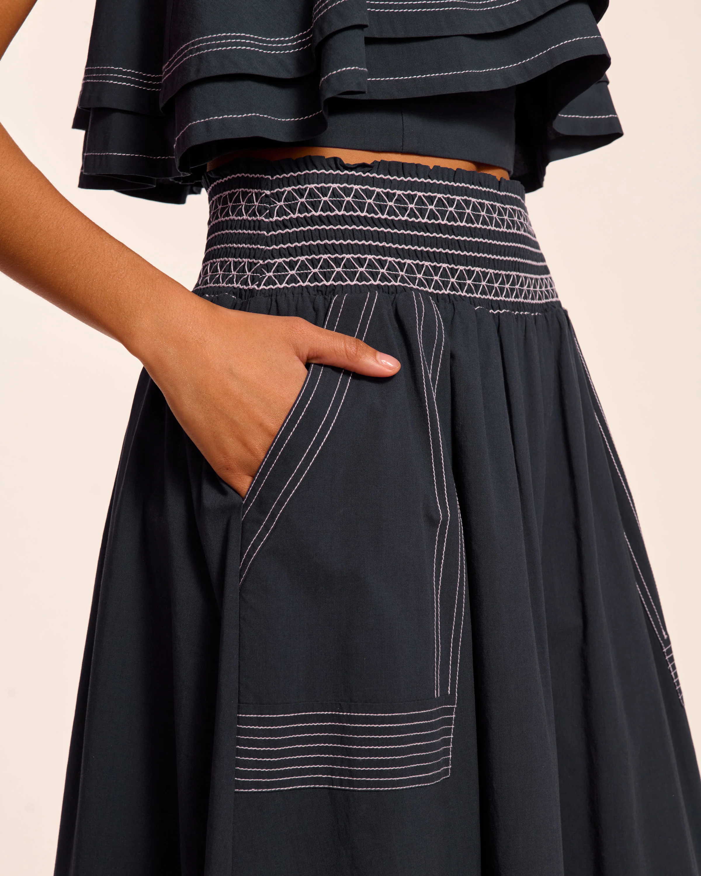Galia Cotton Poplin Smocked Maxi Skirt - Image 3