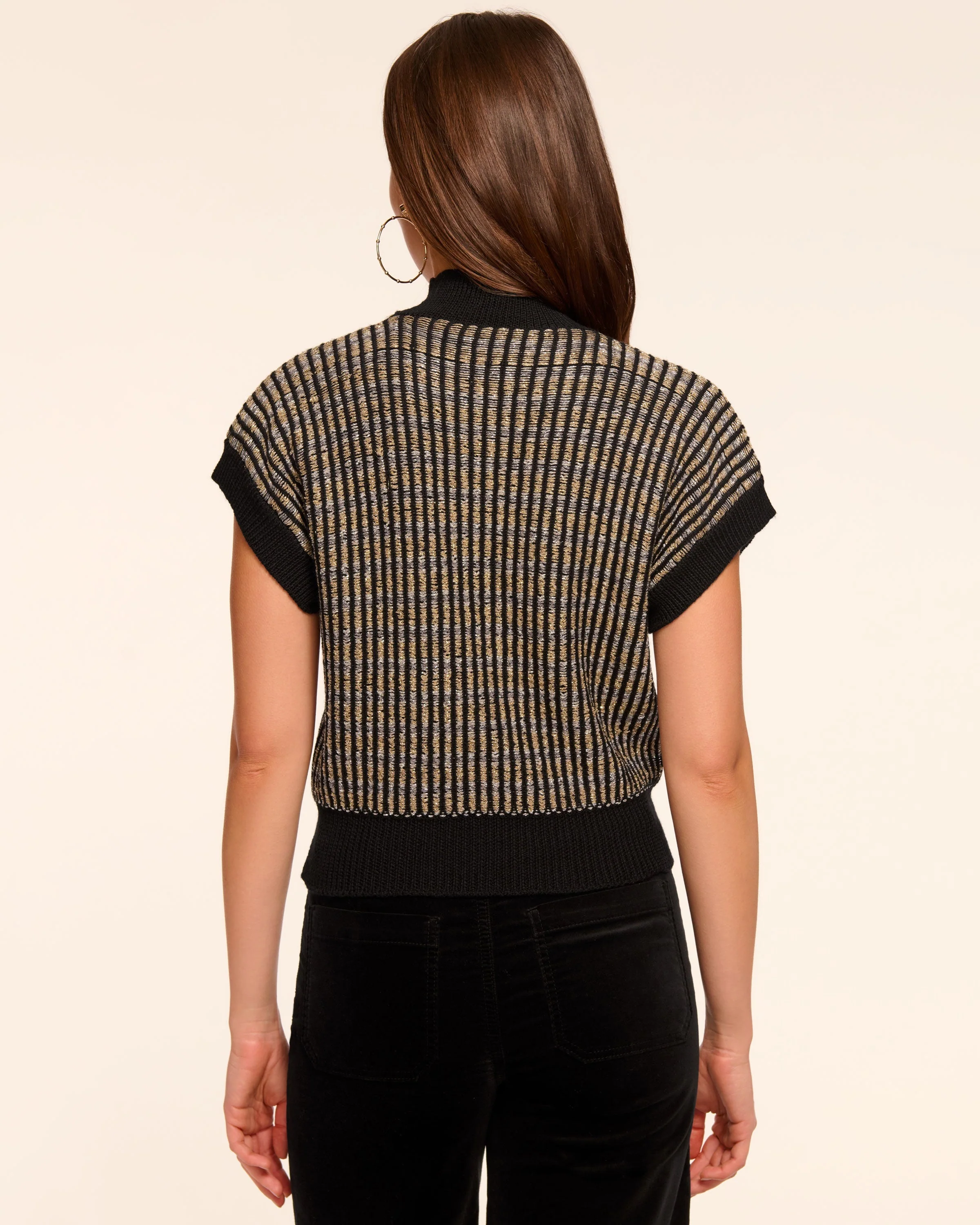 Hannah Wool Blend Metallic Short Sleeve Sweater - Image 3