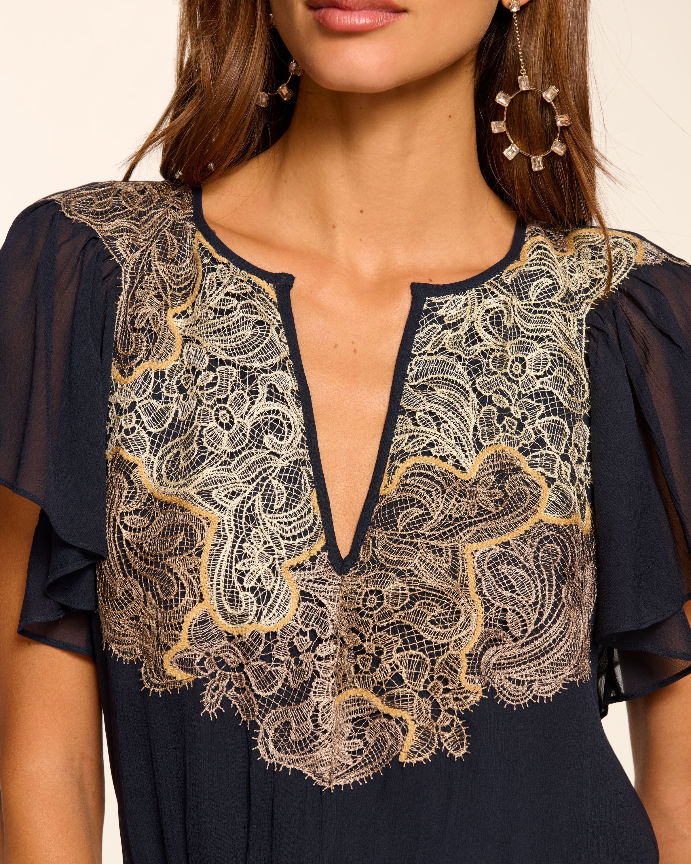 Ismeria Smocked Lace Embellished Mini Dress - Image 3