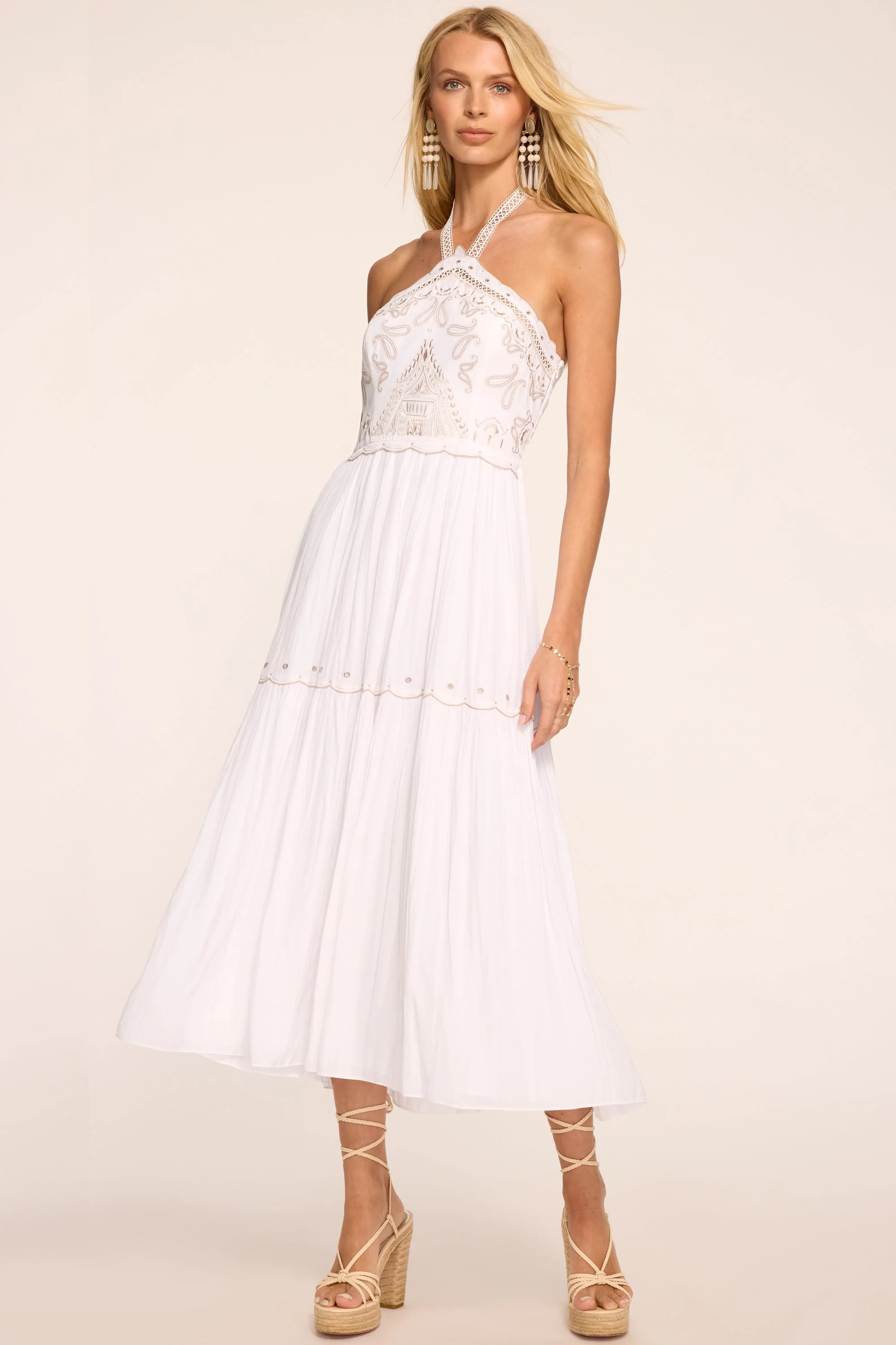 Kenna Embroidered Midi Dress | IVORY