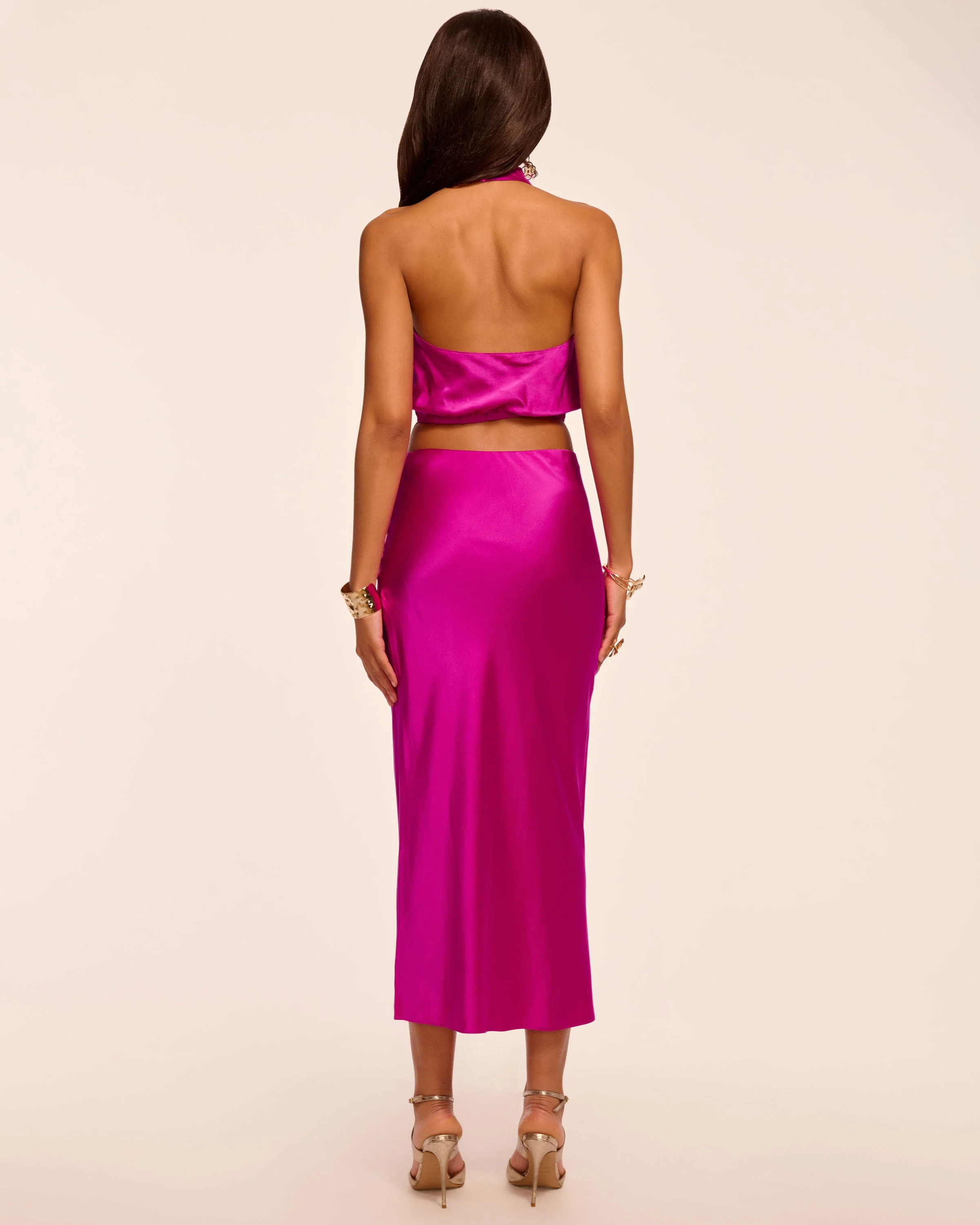Krisia Silk Slip Midi Skirt | FIESTA PINK - Image 4