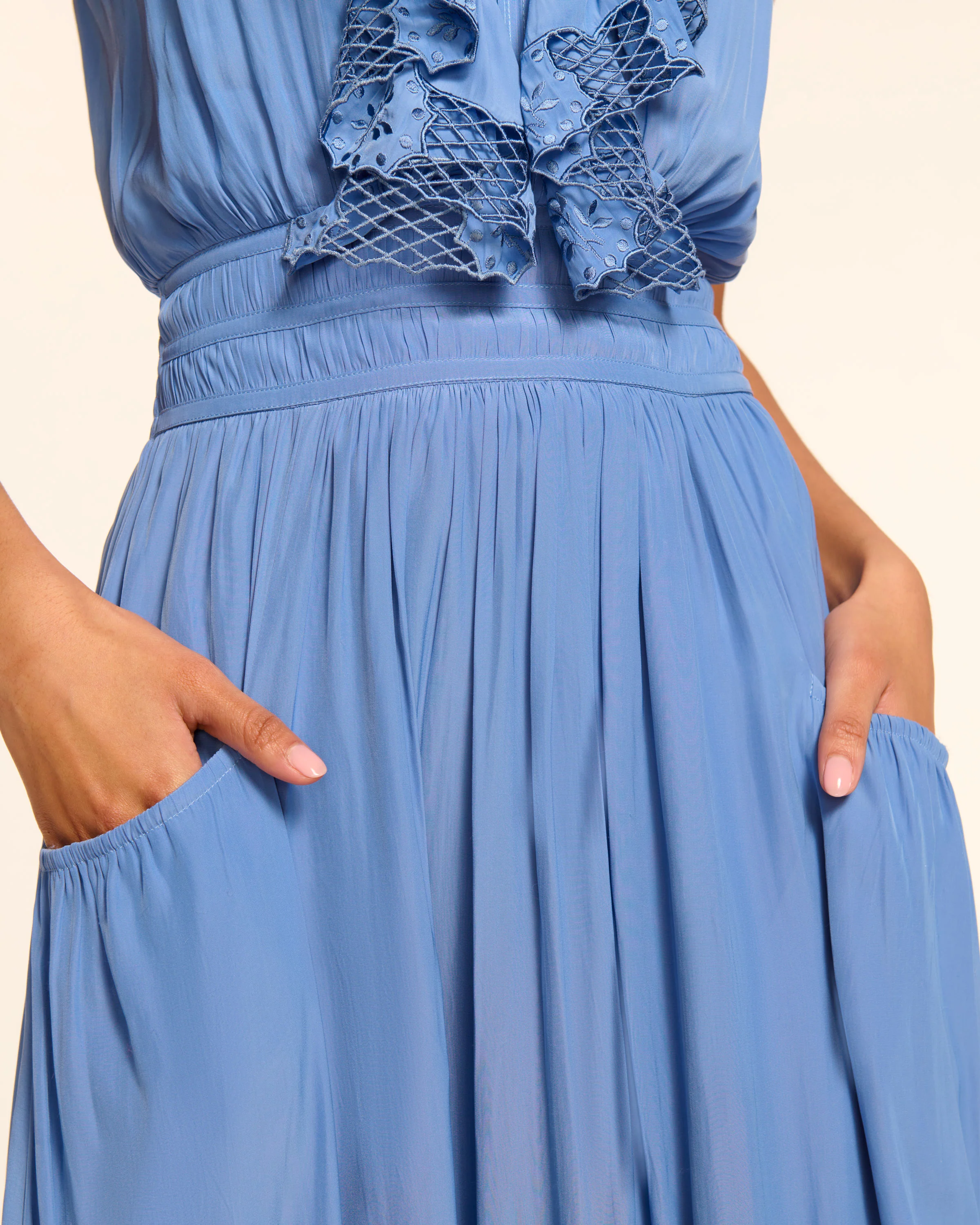 Laila V-Neck Smocked Embroidered Maxi Dress - Image 3