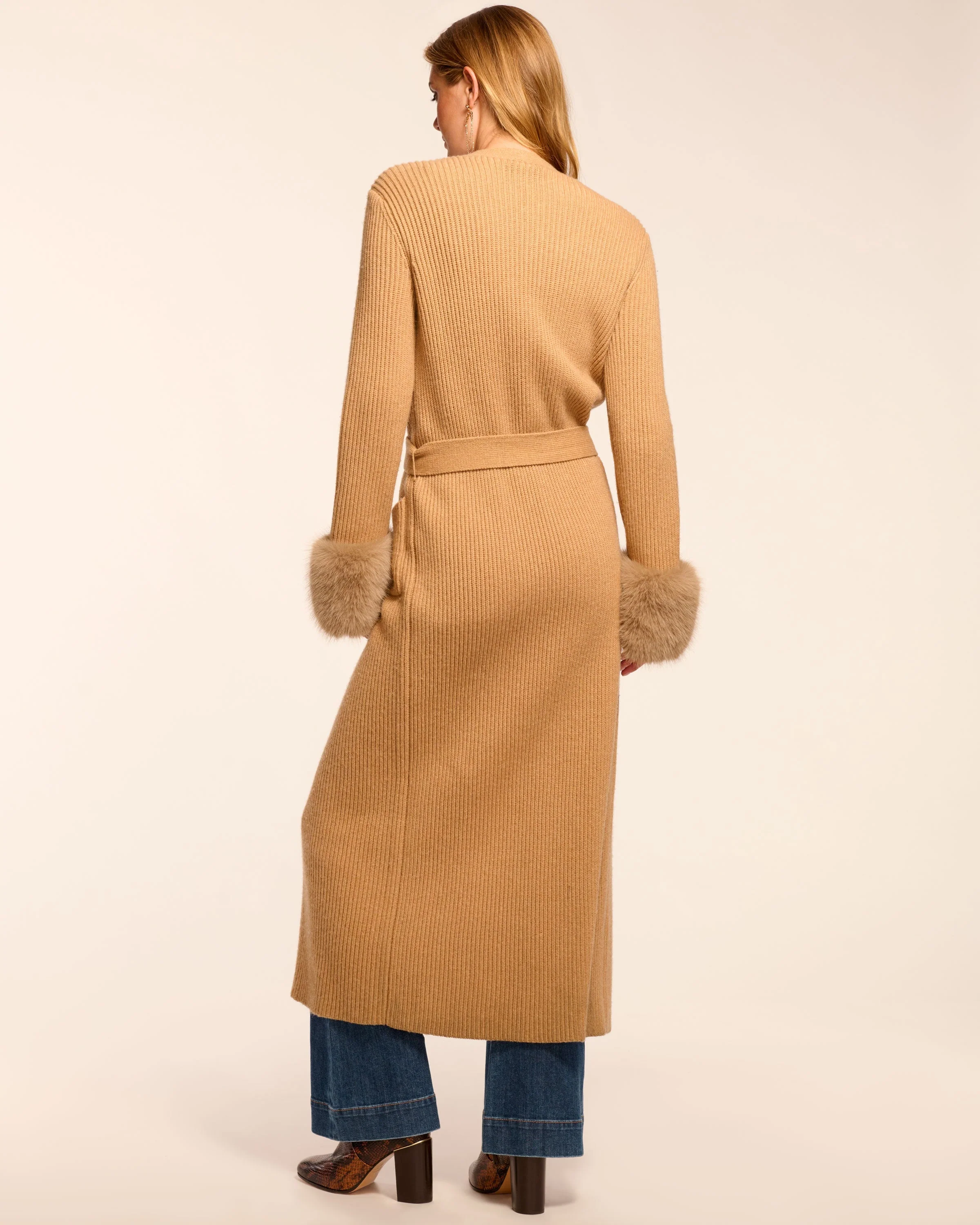 Louise Wool Blend Faux Fur Trim Duster Sweater - Image 6