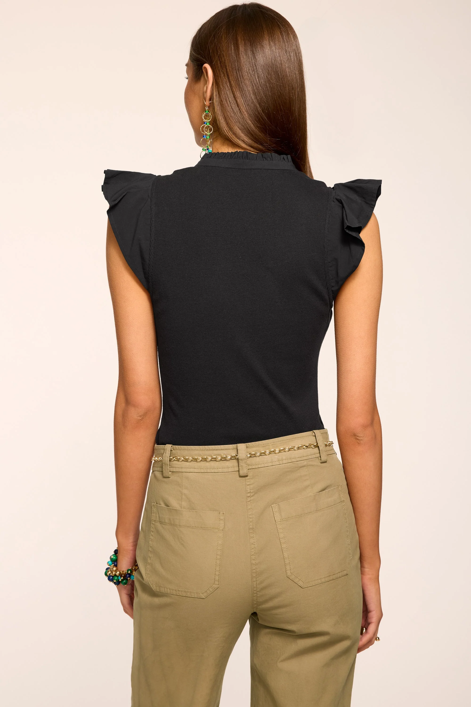 Monroe Cotton Knit Combo Flutter Sleeve Top - Image 3