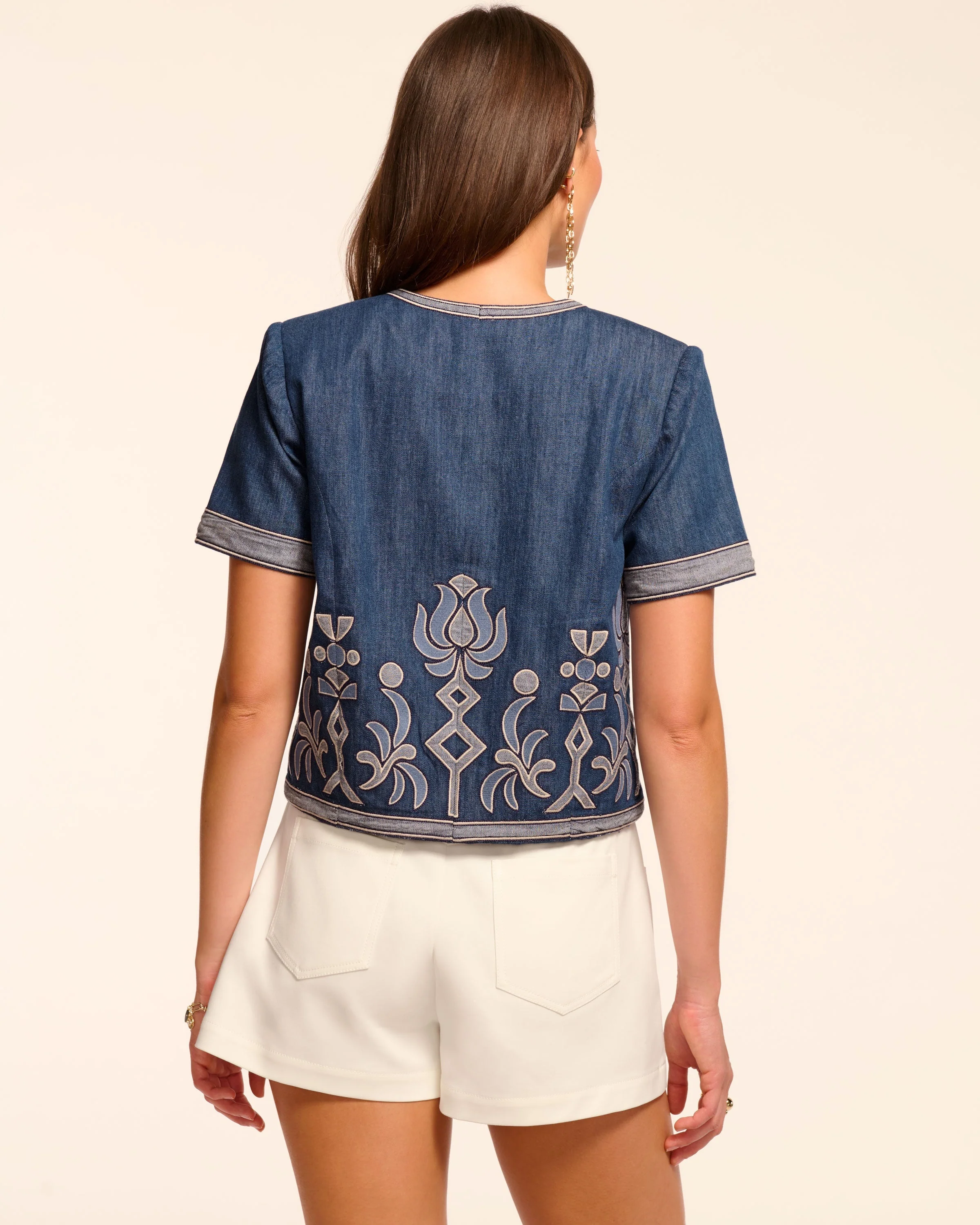 Nicko Denim Embroidered Short Sleeve Jacket - Image 4