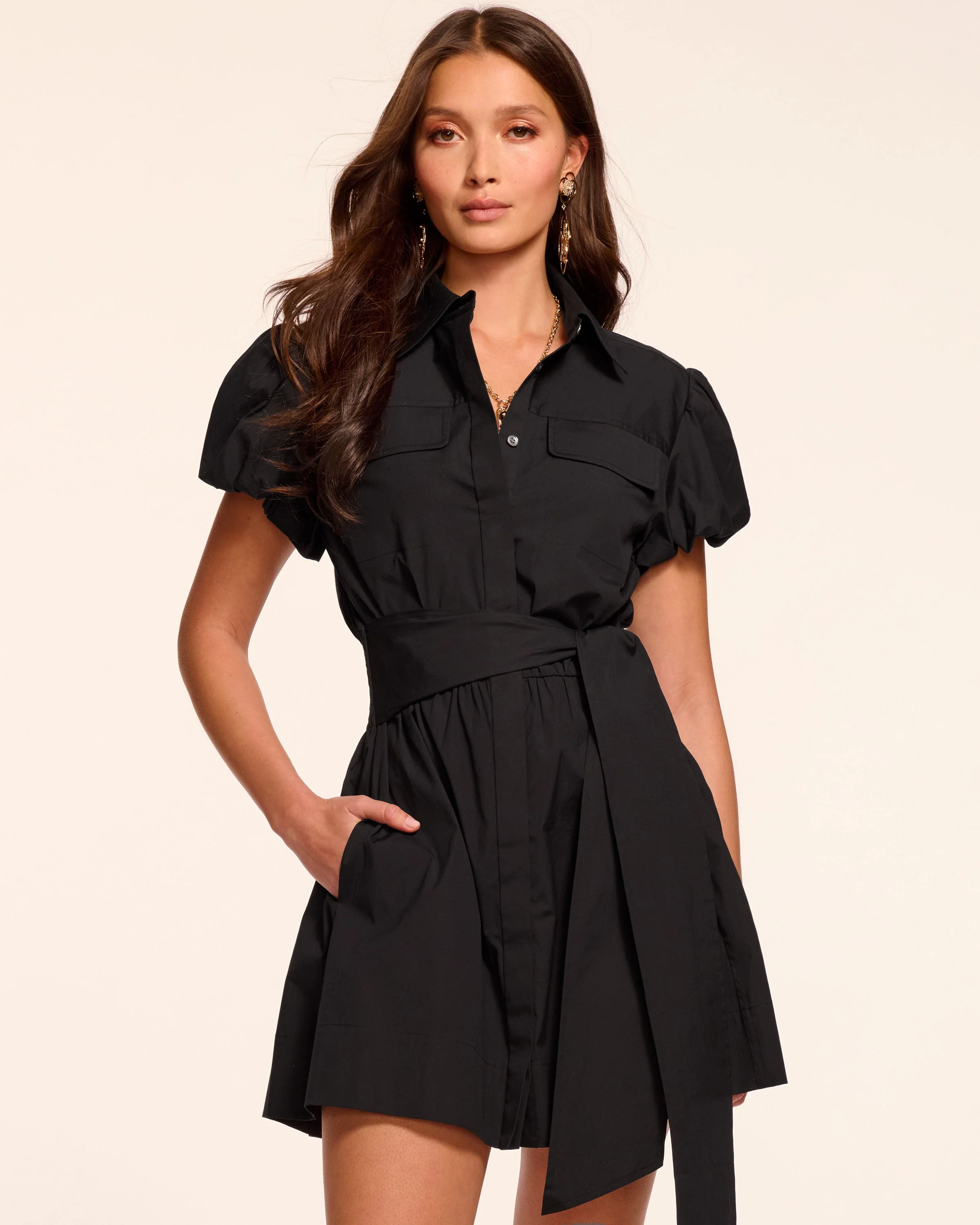 Nicky Cotton Poplin Short Sleeve Mini Dress | BLACK