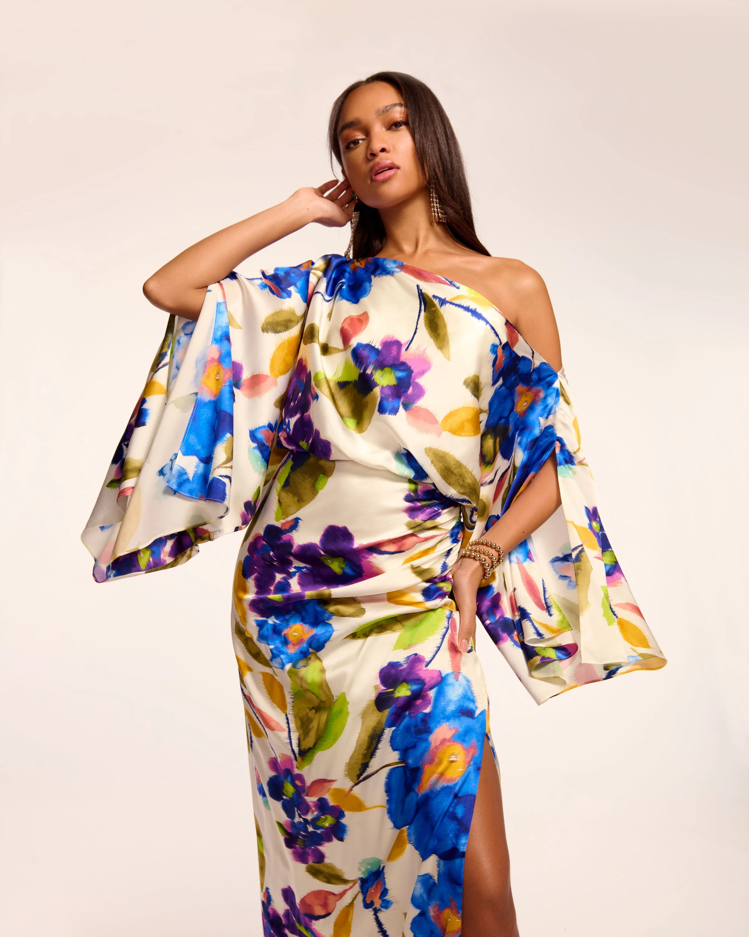 Noel Printed Silk Off-The-Shoulder Maxi Dress - Image 5