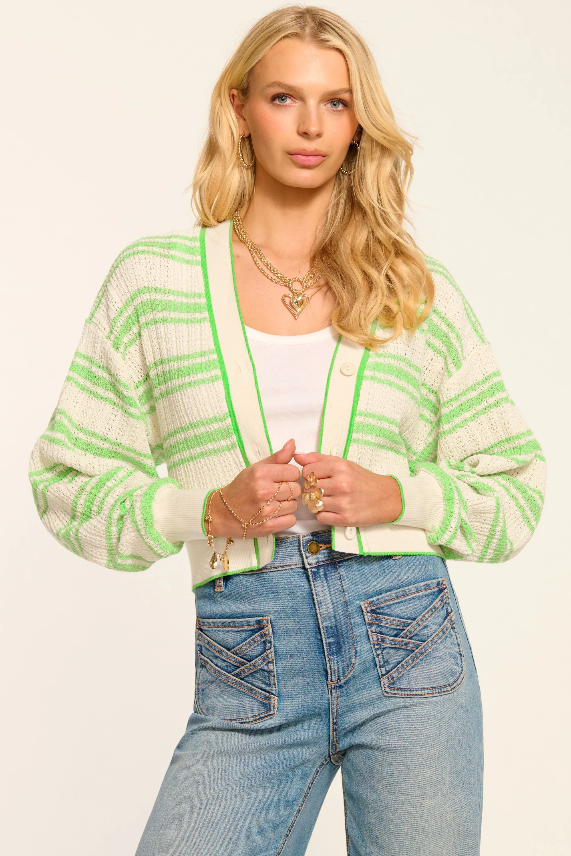 Romy Striped Knit Cropped Cardigan - Image 3