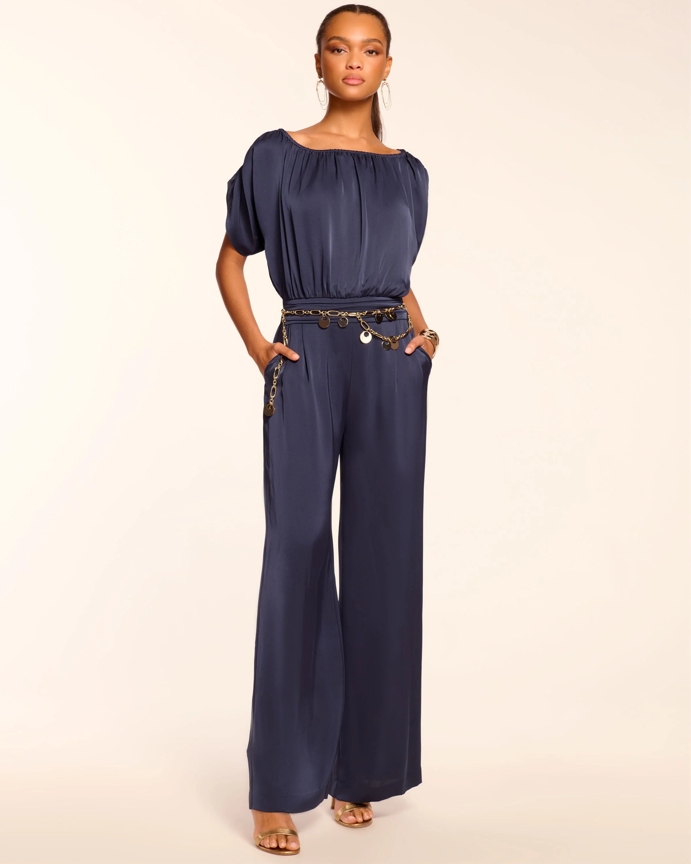 Sabrina Ruched Wide Leg Jumpsuit | NAVY