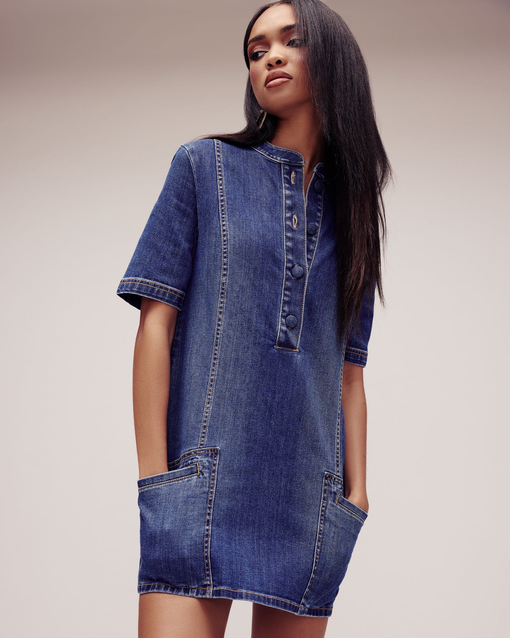 Skylar Short Sleeve Denim Mini Dress - Image 6
