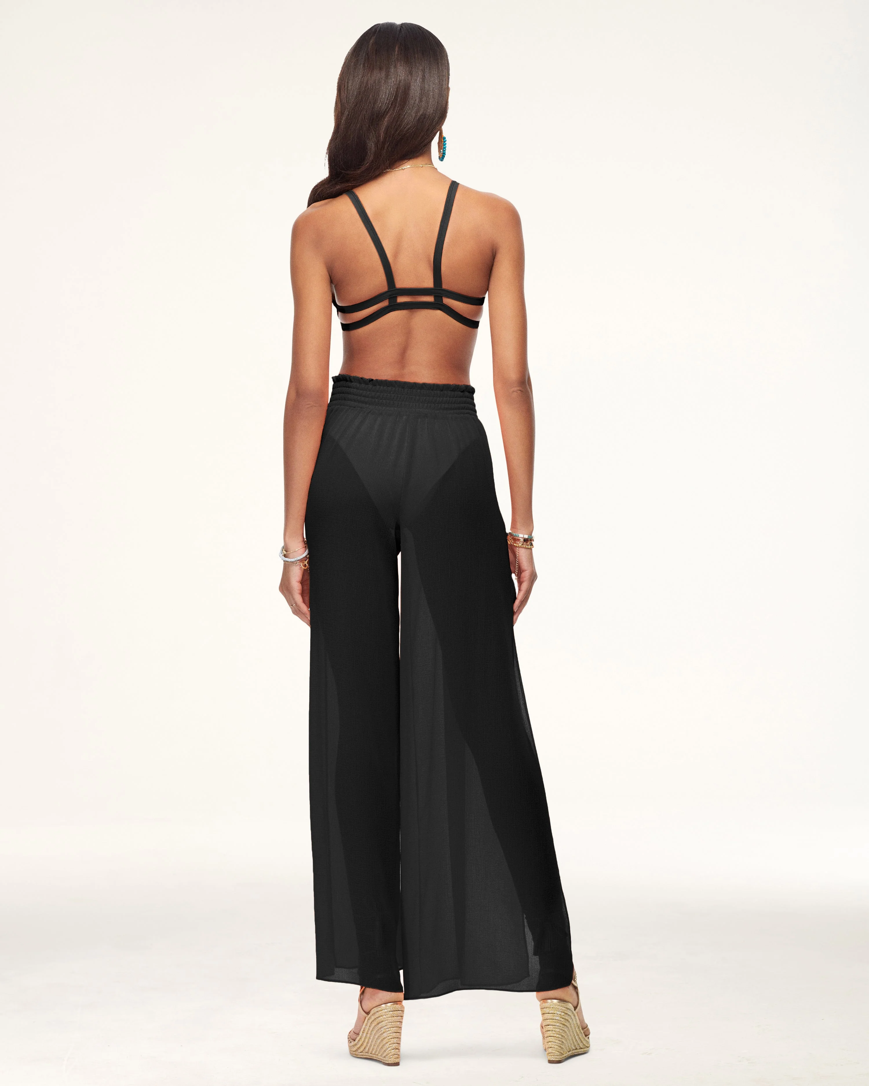 Textured Athena Palazzo Pant | BLACK - Image 3
