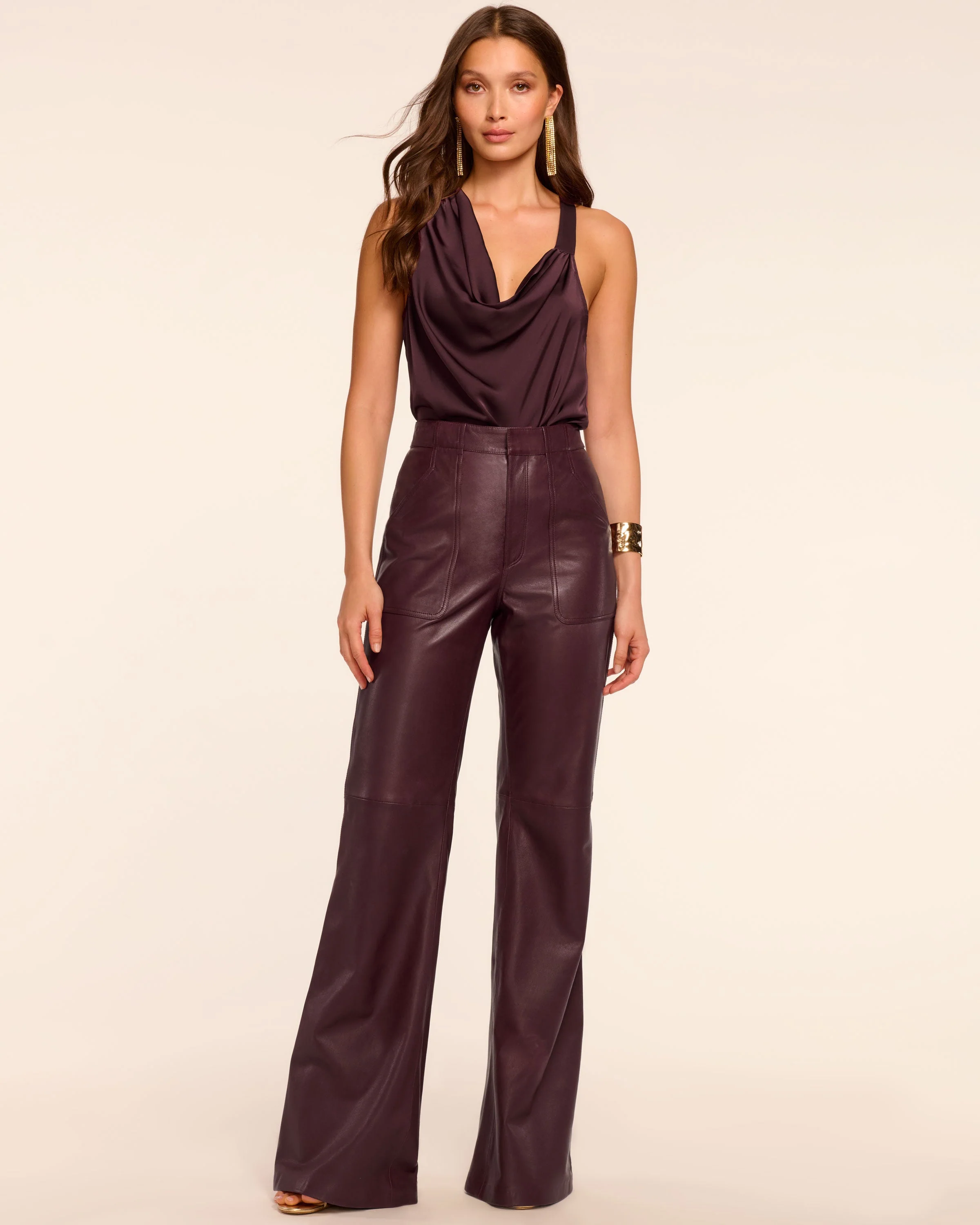 Theodora Leather High-Rise Wide Leg Pant | BLACKBERRY - Image 2