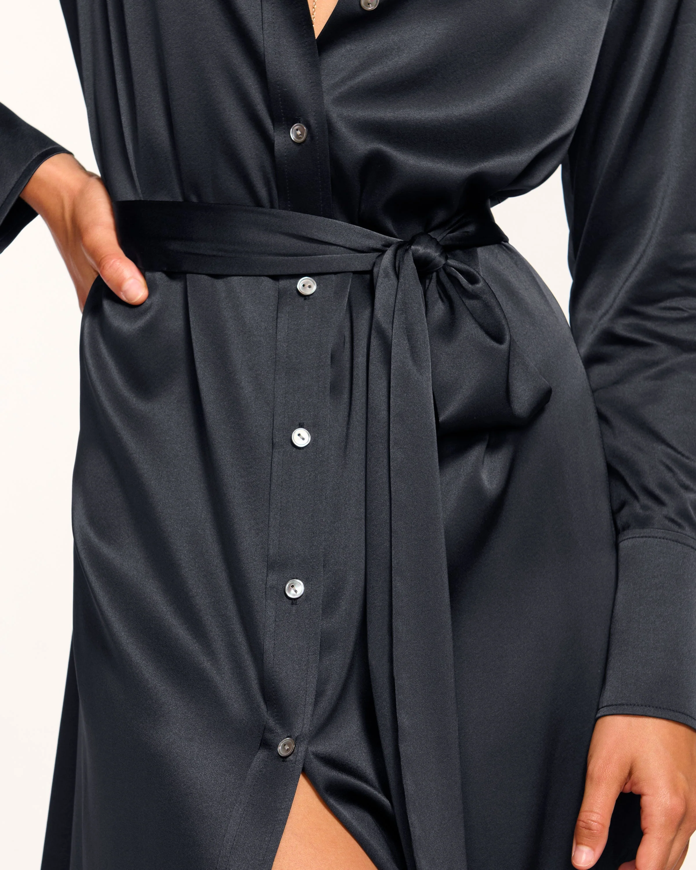 Victoria Silk Button Down Midi Dress | NAVY - Image 3