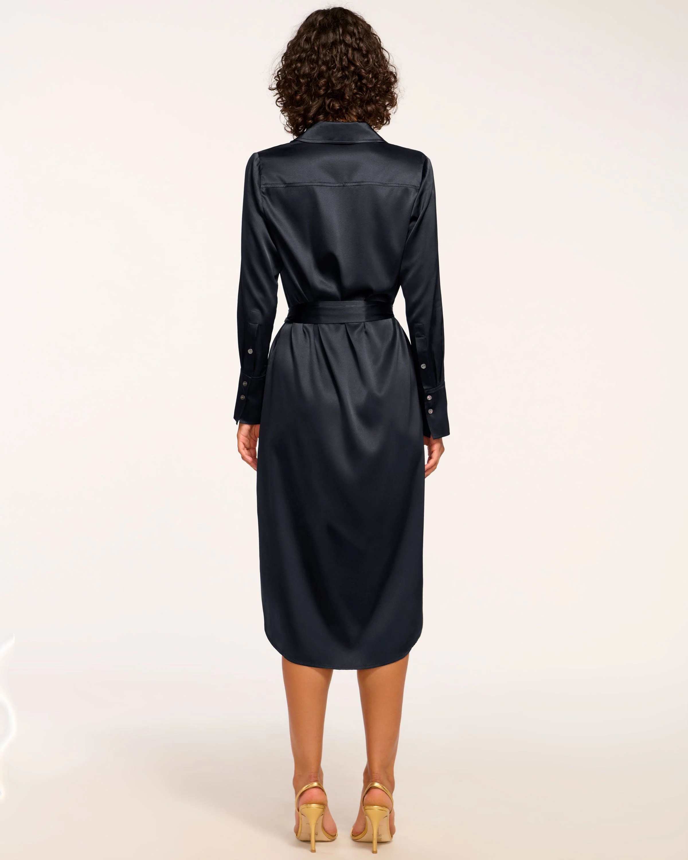 Victoria Silk Button Down Midi Dress | NAVY - Image 4