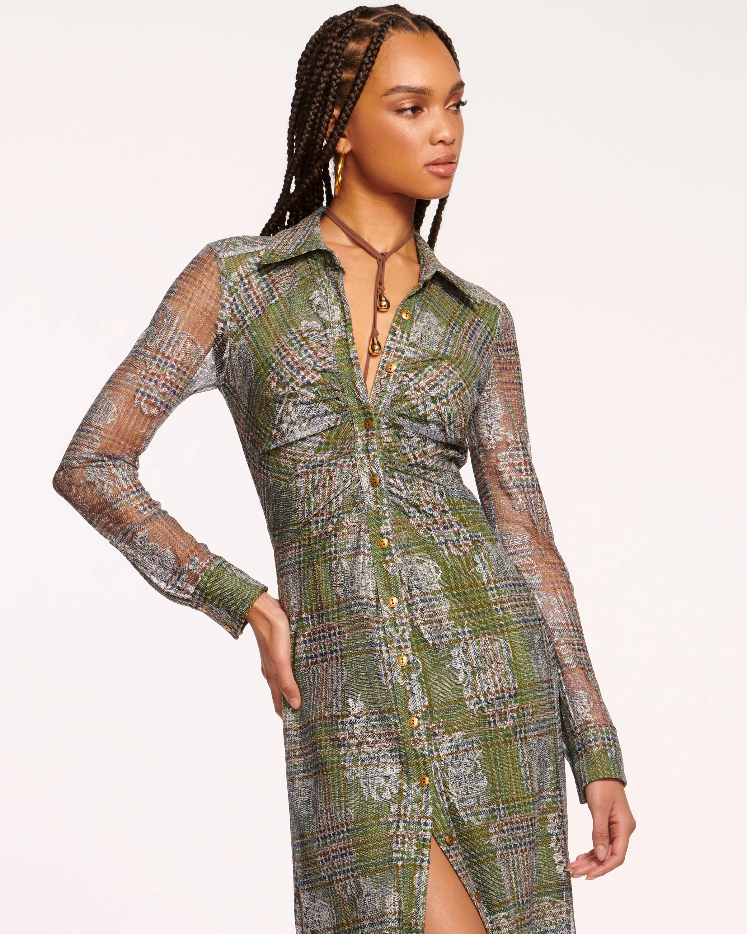 Wyatt Button Down Mesh Maxi Dress - Image 2
