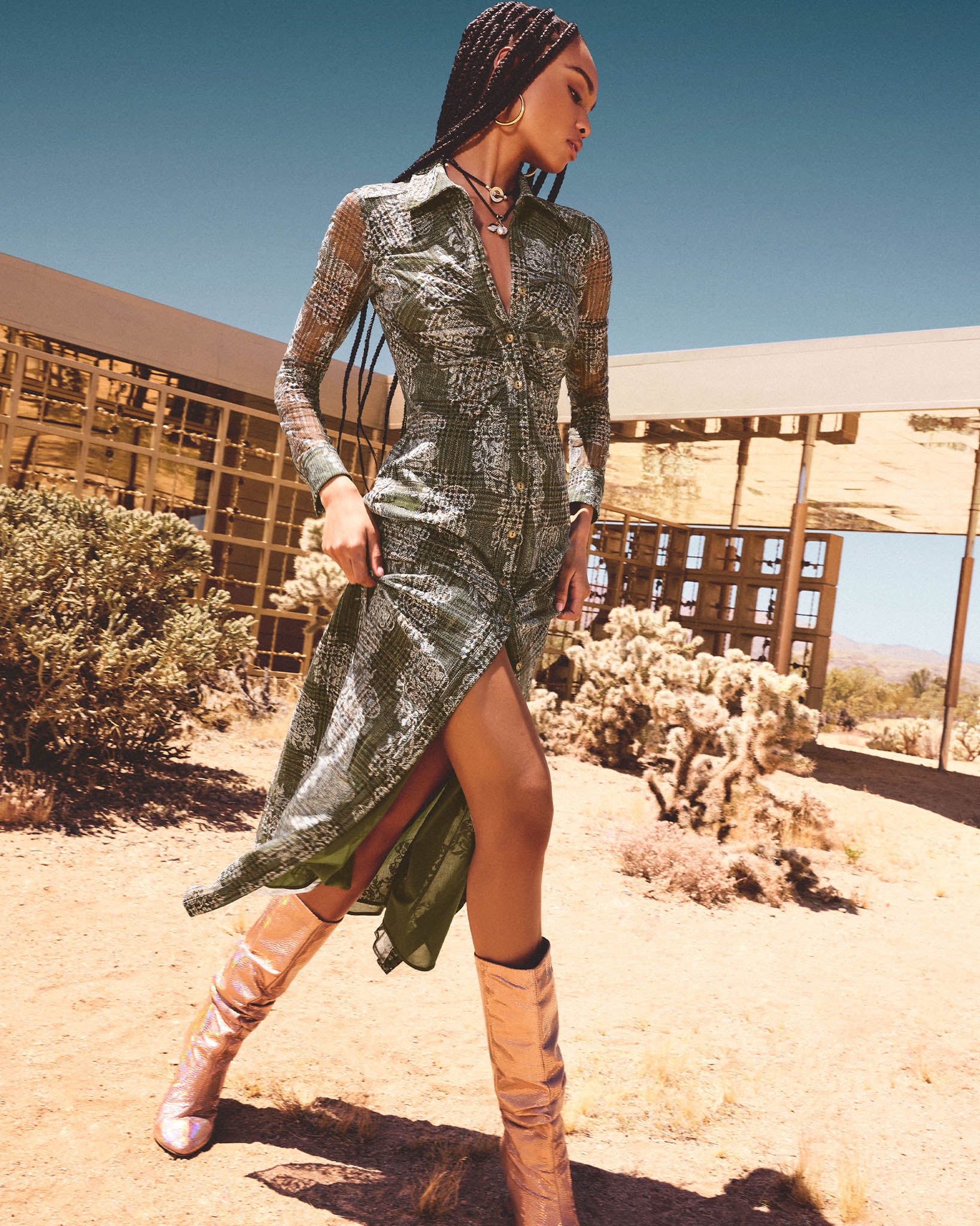 Wyatt Button Down Mesh Maxi Dress - Image 5
